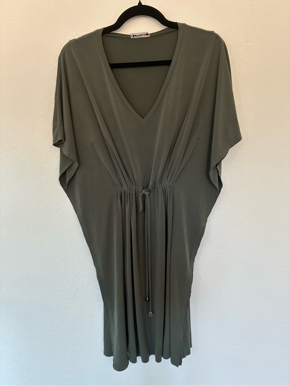 Vintage Calvin Klein Olive V-Neck Drawstring Midi Dress